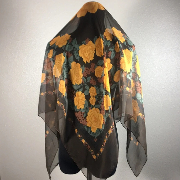 Scarf Brown with Orange Roses Sheer - Picture 6 of 8